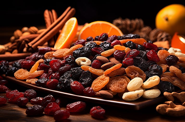 Platter holding a huge variety of snack ingredients, showing different types and colors.