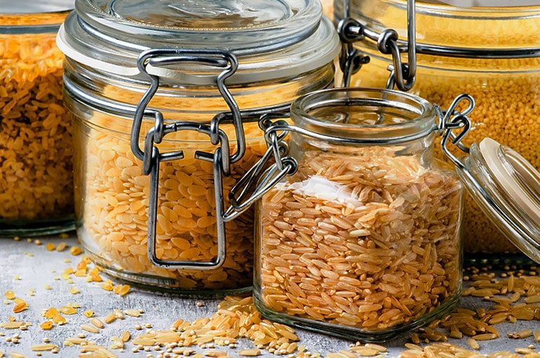 2 glass jars filled with pasta