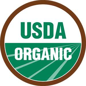 USDA Organic Logo, with USDA in green on a white background and organic in white on a green background.